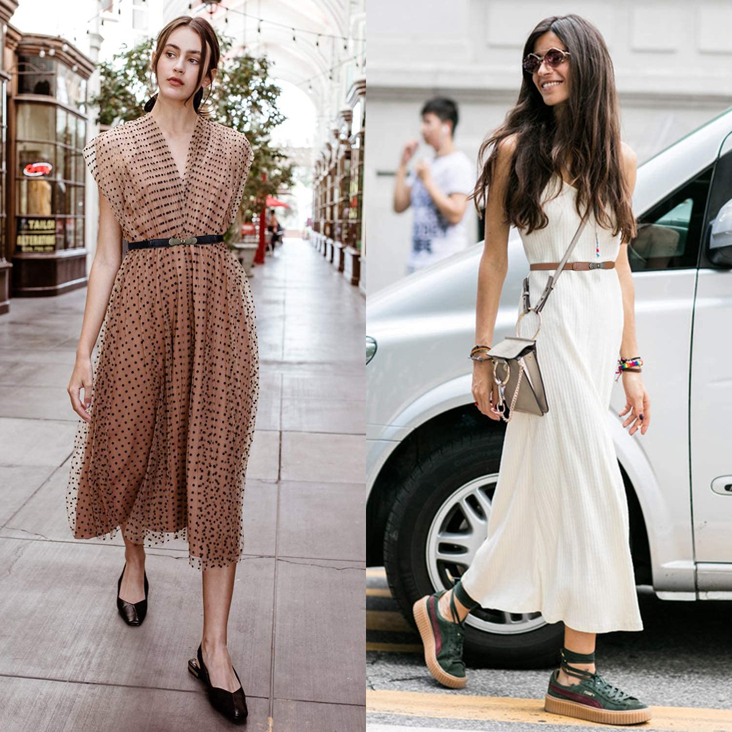 PALAY Faux Leather Women Skinny Thin Elastic Stretch Belt for Dresses Retro Ladies Waist Vintage Belt (65-90cm Length) PALAY Faux Leather Women Skinny Thin Elastic Stretch Belt for Dresses Retro Ladies Waist Vintage Belt (65-90cm Length)